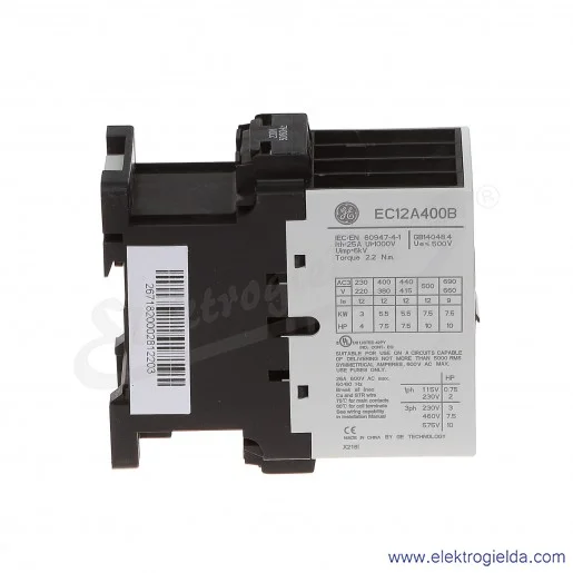 Stycznik EC12A400B230 230V AC 50/60 HZ, 5.5KW/400V AC-3, 25A AC-1, 4-polowy Stycznik EC12A400B230 230V AC 50/60 HZ, 5.5KW/400V AC-3, 25A AC-1, 4-polowy