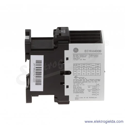 Stycznik EC18A400B230 230V AC 50/60 HZ, 7.5KW/400V AC-3, 32A AC-1, 4-polowy Stycznik EC18A400B230 230V AC 50/60 HZ, 7.5KW/400V AC-3, 32A AC-1, 4-polowy