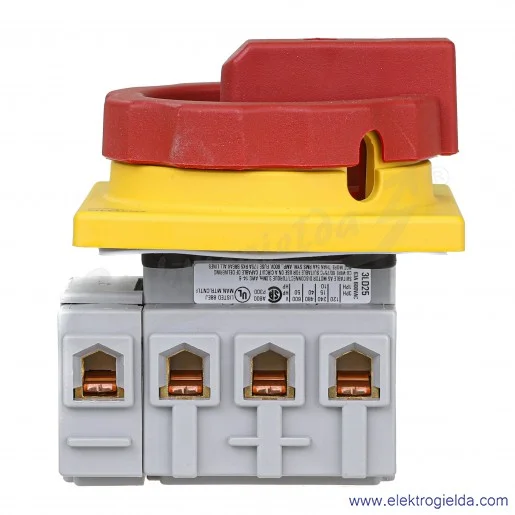 Rozłącznik główny 3LD2504-1TL53 4-BIEGUNOWY MOC: 18.5KW /AC-3; PRĄD: IU 63A MONTAŻ TABLICOWY Z ŻÓŁTO-CZERWONYM NAPĘDEM OBROTOW Rozłącznik główny 3LD2504-1TL53 4-BIEGUNOWY MOC: 18.5KW /AC-3; PRĄD: IU 63A MONTAŻ TABLICOWY Z ŻÓŁTO-CZERWONYM NAPĘDEM OBROTOW