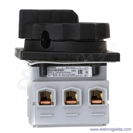 Rozłącznik główny3LD2704-0TK51 3-BIEGUNOWY ,MOC 30KW /AC-3; PRĄD: IU 100A , Z CZARNYM NAPĘDEM OBROTOWYMM Rozłącznik główny3LD2704-0TK51 3-BIEGUNOWY ,MOC 30KW /AC-3; PRĄD: IU 100A , Z CZARNYM NAPĘDEM OBROTOWYMM