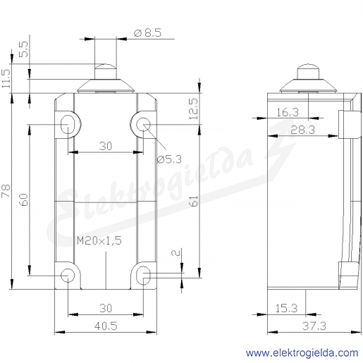 Rysunek wymiarowy Rysunek wymiarowy