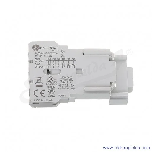 Blok styków pomocniczych MACL101AT boczne 1NC Blok styków pomocniczych MACL101AT boczne 1NC