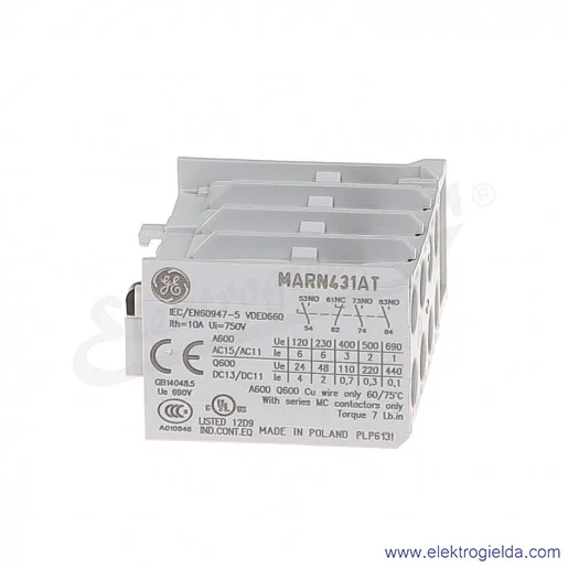 Blok styków pomocniczych MARN431AT czołowe 3NO+1NC Blok styków pomocniczych MARN431AT czołowe 3NO+1NC