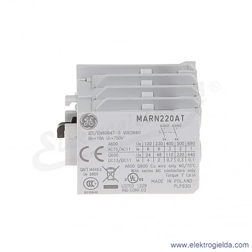 Blok styków pomocniczych MARN202AT czołowe 2NC Blok styków pomocniczych MARN202AT czołowe 2NC