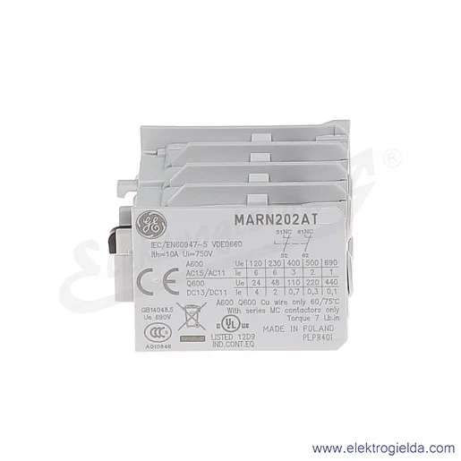 Blok styków pomocniczych MARN202AT czołowe 2NC Blok styków pomocniczych MARN202AT czołowe 2NC
