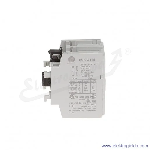 Blok styków pomocniczych ECFA211S czołowe 1NO+1NC Blok styków pomocniczych ECFA211S czołowe 1NO+1NC