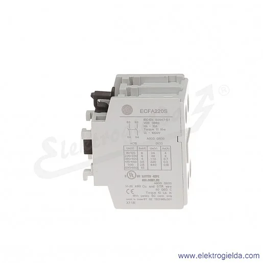 Blok styków pomocniczych ECFA220S czołowe 2NO Blok styków pomocniczych ECFA220S czołowe 2NO