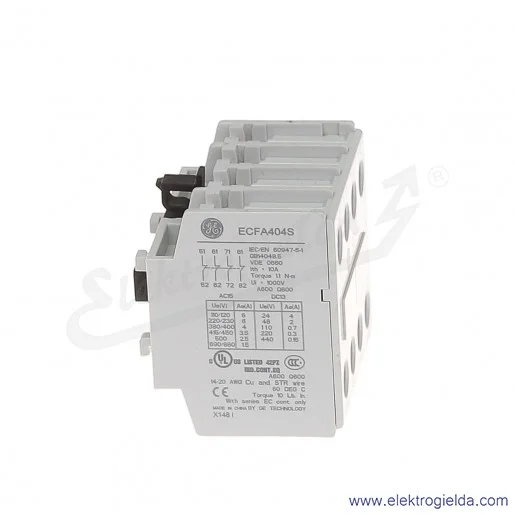 Blok styków pomocniczych ECFA404S czołowe 4NC Blok styków pomocniczych ECFA404S czołowe 4NC