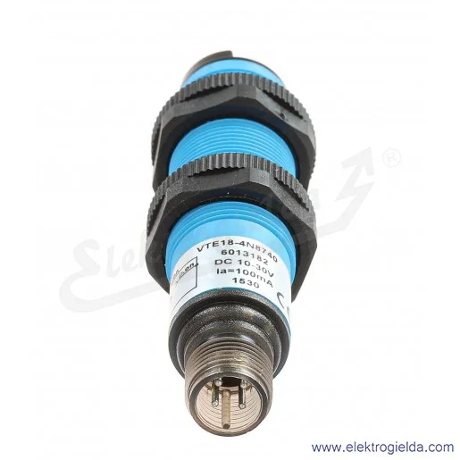 Czujnik odbiciowy 6013182 VTE18-4N8740 10..30VDC, zasięg 10..800mm, NPN Dark-ON i Light-ON, obudowa M18, przyłącze M12 4P Czujnik odbiciowy 6013182 VTE18-4N8740 10..30VDC, zasięg 10..800mm, NPN Dark-ON i Light-ON, obudowa M18, przyłącze M12 4P