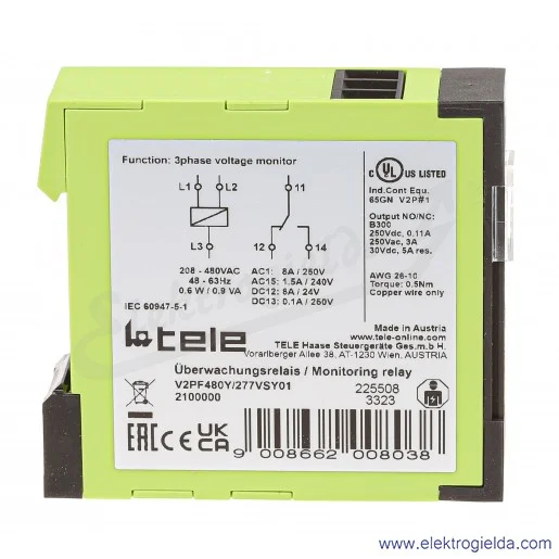 Przekaźnik monitorujący 2615216 V2PF480Y/277VSY01/TPF400VS4X Przekaźnik monitorujący 2615216 V2PF480Y/277VSY01/TPF400VS4X