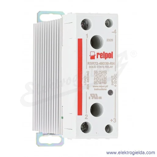 Przekaźnik półprzewodnikowy 2616006 RSR72-48D30-RH 4-32VDC 30A 480VAC jednofazowy, montaż na szynie 35mm Przekaźnik półprzewodnikowy 2616006 RSR72-48D30-RH 4-32VDC 30A 480VAC jednofazowy, montaż na szynie 35mm