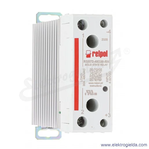 Przekaźnik półprzewodnikowy 2616006 RSR72-48D30-RH 4-32VDC 30A 480VAC jednofazowy, montaż na szynie 35mm Przekaźnik półprzewodnikowy 2616006 RSR72-48D30-RH 4-32VDC 30A 480VAC jednofazowy, montaż na szynie 35mm