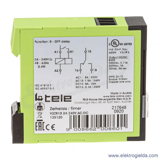 Przekaźnik czasowy 2615222 V2ZR10 24-240VAC/DC 0.05s-100h  Przekaźnik czasowy 2615222 V2ZR10 24-240VAC/DC 0.05s-100h