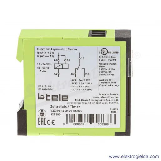 Przekaźnik czasowy 2615218 V2ZI10 12-240VAC/DC 0.05s-100h Przekaźnik czasowy 2615218 V2ZI10 12-240VAC/DC 0.05s-100h