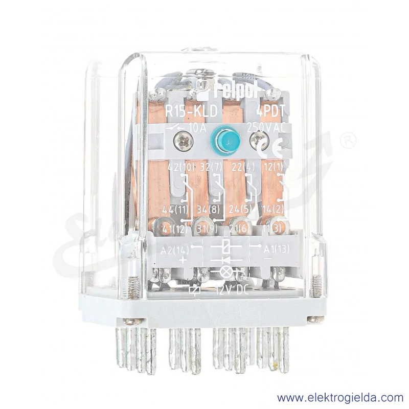Przekaźnik elektromagnetyczny 864004 R15-2014-23-1012-KLD 4P 12VDC przycisk testujący K + Dioda LED + D