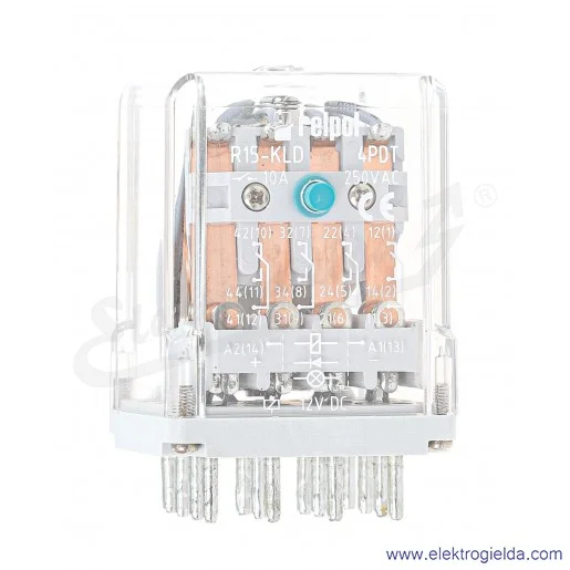 Przekaźnik elektromagnetyczny 864004 R15-2014-23-1012-KLD 4P 12VDC przycisk testujący K + Dioda LED + D