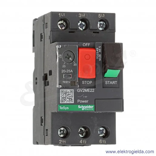 Wyłącznik silnikowy termomagnetyczny GV2ME22 napęd przyciskowy 20-25A zaciski skrzynkowe Wyłącznik silnikowy termomagnetyczny GV2ME22 napęd przyciskowy 20-25A zaciski skrzynkowe