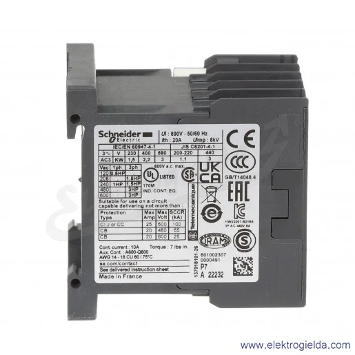 LC1K0601P7 1NC 2,2kW 20A Uc 230 VAC 50/60Hz Stycznik miniaturowy, zaciski śrubowe LC1K0601P7 1NC 2,2kW 20A Uc 230 VAC 50/60Hz Stycznik miniaturowy, zaciski śrubowe