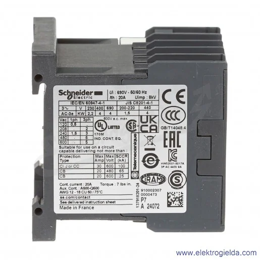 LC1K0910P7 1NO 4kW 20A Uc 230 VAC 50/60Hz Stycznik miniaturowy, zaciski śrubowe LC1K0910P7 1NO 4kW 20A Uc 230 VAC 50/60Hz Stycznik miniaturowy, zaciski śrubowe