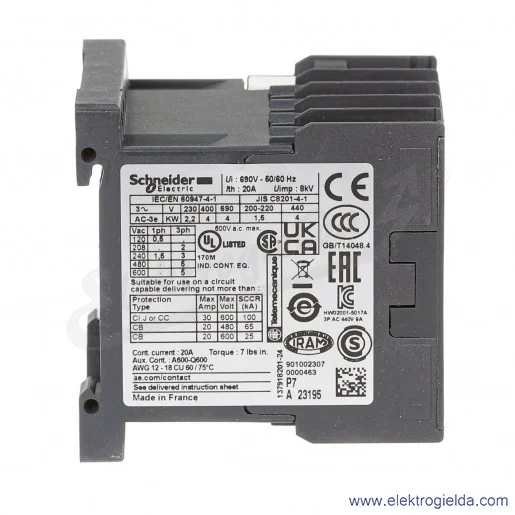 LC1K0901P7 1NC 4kW 20A Uc   230 VAC 50/60Hz Stycznik miniaturowy, zaciski śrubowe LC1K0901P7 1NC 4kW 20A Uc   230 VAC 50/60Hz Stycznik miniaturowy, zaciski śrubowe