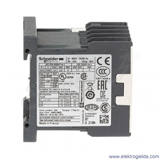 LC1K0610B7 1NO 2,2kW 20A Uc 24 VAC 50/60Hz Stycznik miniaturowy, zaciski śrubowe LC1K0610B7 1NO 2,2kW 20A Uc 24 VAC 50/60Hz Stycznik miniaturowy, zaciski śrubowe