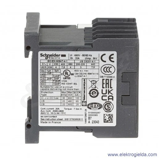 LC1K1610B7 1NO 7,5kW 20A Uc 24 VAC 50/60Hz Stycznik miniaturowy, zaciski śrubowe LC1K1610B7 1NO 7,5kW 20A Uc 24 VAC 50/60Hz Stycznik miniaturowy, zaciski śrubowe