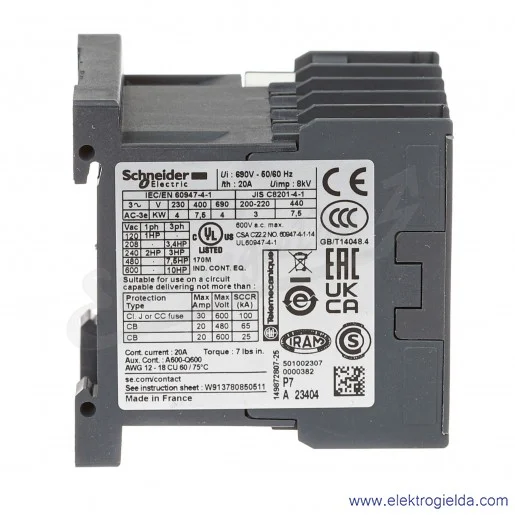 LC1K1601P7 1NC 7,5kW 20A Uc 230 VAC 50/60Hz Stycznik miniaturowy, zaciski śrubowe LC1K1601P7 1NC 7,5kW 20A Uc 230 VAC 50/60Hz Stycznik miniaturowy, zaciski śrubowe