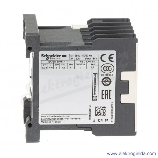 LC1K1610P7 1NO 7,5kW 20A Uc 230 VAC 50/60Hz Stycznik miniaturowy, zaciski śrubowe LC1K1610P7 1NO 7,5kW 20A Uc 230 VAC 50/60Hz Stycznik miniaturowy, zaciski śrubowe