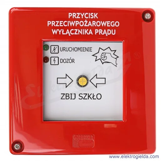 Przycisk przeciwpożarowego wyłącznika prądu PPWP-A D1/2K XY ZC 24VAC/DC-230VAC bez młoteczka 2xLED zielona/czerwona