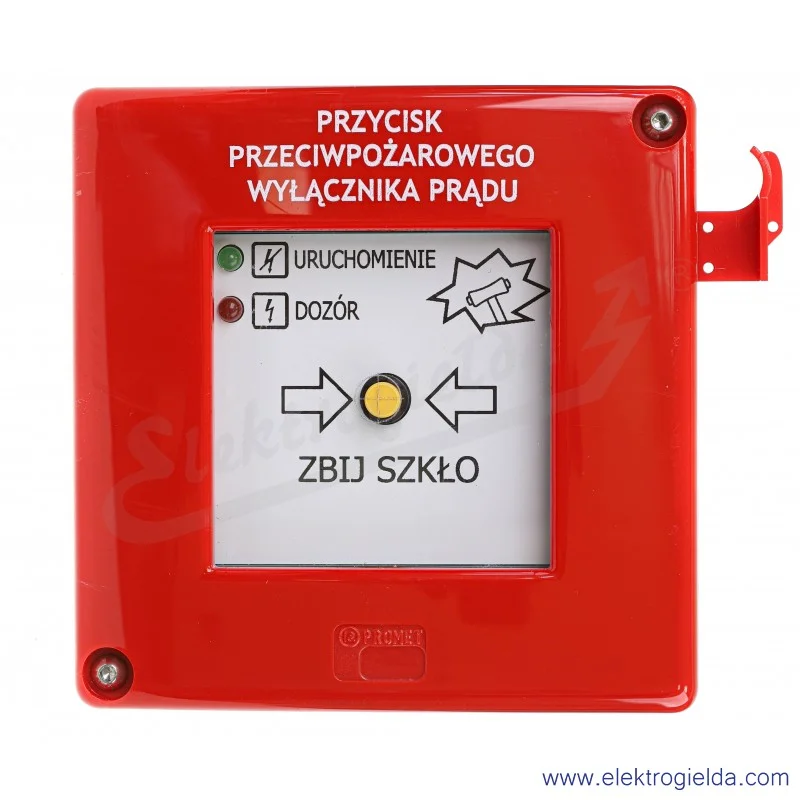 Przycisk przeciwpożarowego wyłącznika prądu PPWP-A M1/2K XY ZC 24VAC/DC-230VAC z młoteczkiem 2xLED zielona/czerwona