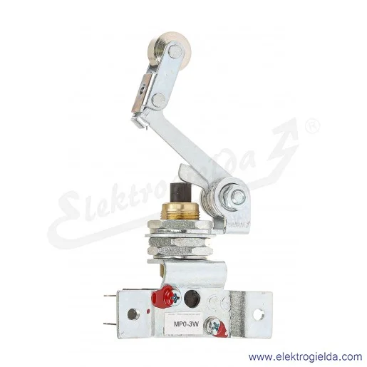 Łącznik krańcowy MP0-3W miniaturowy z napędem teleskopowym i dźwignią łamaną z rolką 1Z+1R Łącznik krańcowy MP0-3W miniaturowy z napędem teleskopowym i dźwignią łamaną z rolką 1Z+1R