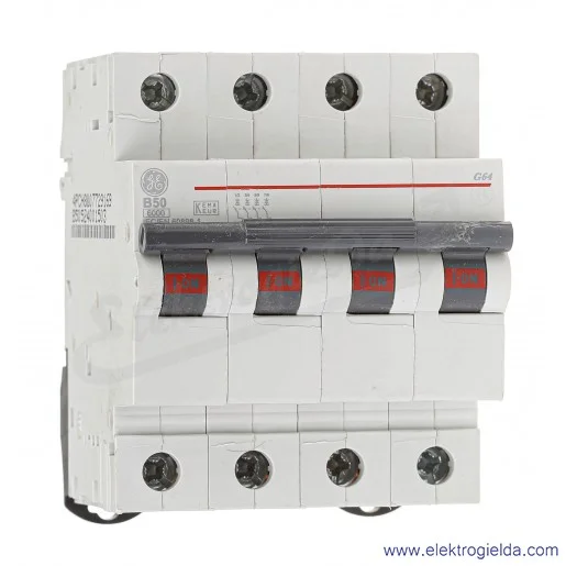 Wyłącznik nadprądowy 674745 G64 4P, typ B, 50A, 6kA Wyłącznik nadprądowy 674745 G64 4P, typ B, 50A, 6kA