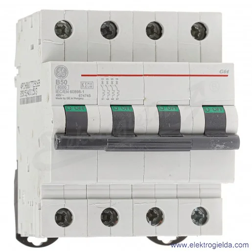 Wyłącznik nadprądowy 674745 G64 4P, typ B, 50A, 6kA Wyłącznik nadprądowy 674745 G64 4P, typ B, 50A, 6kA