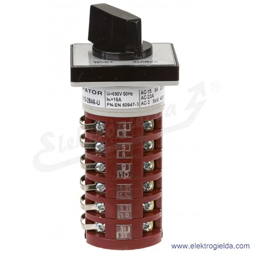 Łącznik krzywkowy 4G10-2846-U "ZDALNY-LOKALNY" dwupozycyjny, 6-segmentów, bez obudowy Łącznik krzywkowy 4G10-2846-U "ZDALNY-LOKALNY" dwupozycyjny, 6-segmentów, bez obudowy