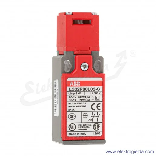 Wyłącznik krańcowy 1SBV030380R1302, LS32P80L02-S, bezpieczeństwa, 2NC, 10A, pierścień pociągany linką Wyłącznik krańcowy 1SBV030380R1302, LS32P80L02-S, bezpieczeństwa, 2NC, 10A, pierścień pociągany linką