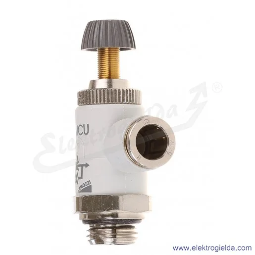 Zawór dławiąco- zwrotny TMCU 976-1/4-8, G1/4, Fi 8, 0.5-10 Bar, dławienie na wylocie, regulacją śrubą radełkowaną lub kluczem, C Zawór dławiąco- zwrotny TMCU 976-1/4-8, G1/4, Fi 8, 0.5-10 Bar, dławienie na wylocie, regulacją śrubą radełkowaną lub kluczem, C