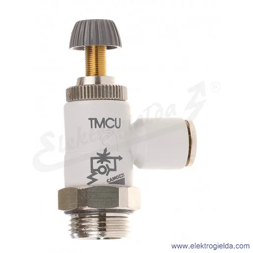 Zawór dławiąco- zwrotny TMCU 976-3/8-8, G3/8, Fi 8, 0.5-10 Bar, 890 l/min, dławienie na wylocie, regulacja śrubą radełkowaną lub