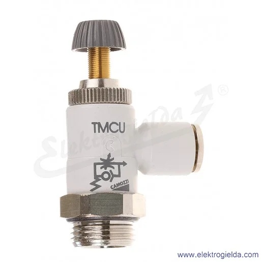 Zawór dławiąco- zwrotny TMCU 976-3/8-8, G3/8, Fi 8, 0.5-10 Bar, 890 l/min, dławienie na wylocie, regulacja śrubą radełkowaną lub Zawór dławiąco- zwrotny TMCU 976-3/8-8, G3/8, Fi 8, 0.5-10 Bar, 890 l/min, dławienie na wylocie, regulacja śrubą radełkowaną lub
