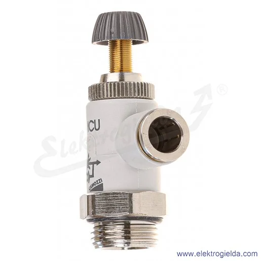 Zawór dławiąco- zwrotny TMCU 976-3/8-8, G3/8, Fi 8, 0.5-10 Bar, 890 l/min, dławienie na wylocie, regulacja śrubą radełkowaną lub Zawór dławiąco- zwrotny TMCU 976-3/8-8, G3/8, Fi 8, 0.5-10 Bar, 890 l/min, dławienie na wylocie, regulacja śrubą radełkowaną lub