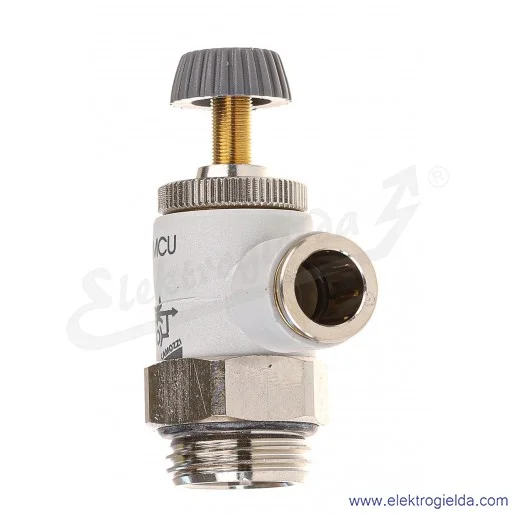 Zawór dławiąco- zwrotny TMCU 978-1/2-10, G1/2, Fi 10, 0.5-10 Bar, 1200 l/min, dławienie na wylocie, regulacja śrubą radełkowaną Zawór dławiąco- zwrotny TMCU 978-1/2-10, G1/2, Fi 10, 0.5-10 Bar, 1200 l/min, dławienie na wylocie, regulacja śrubą radełkowaną