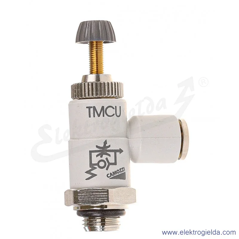 Zawór dławiąco- zwrotny TMCU 974-1/8-6, G1/8, Fi 6, 0.5-10 Bar, 550 l/min, dławienie na wylocie, regulacja śrubą radełkową lub k