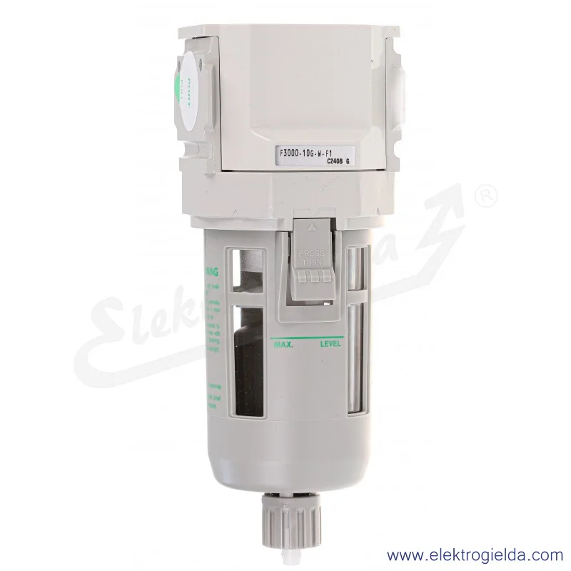 Filtr powietrza F3000-10G-W-F1, G3/8, 5 µm, 10 Bar, 3000 l/min, automatyczny spust kondensatu NC Filtr powietrza F3000-10G-W-F1, G3/8, 5 µm, 10 Bar, 3000 l/min, automatyczny spust kondensatu NC