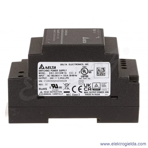 Zasilacz DRC-24V30W1AZ 24VDC 1.25A, 30W, zasilanie 90..264VAC lub 125..375VDC Zasilacz DRC-24V30W1AZ 24VDC 1.25A, 30W, zasilanie 90..264VAC lub 125..375VDC
