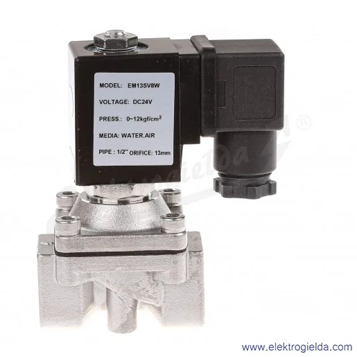 Zawór membranowy elektromagnetyczny ZS1DF13V4D13, 2/2, G1/2, 0-8 Bar, stal nierdzewna, Viton, 24 VDC, 8W, 0-120 °C Zawór membranowy elektromagnetyczny ZS1DF13V4D13, 2/2, G1/2, 0-8 Bar, stal nierdzewna, Viton, 24 VDC, 8W, 0-120 °C