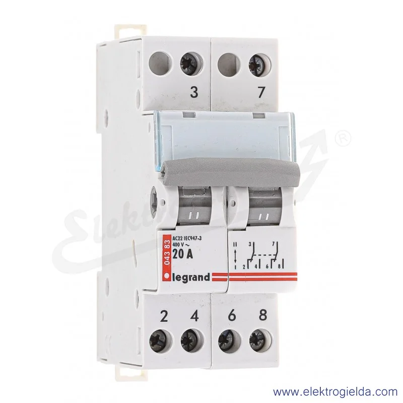 Przełącznik modułowy 004383 FR 312 1-2, 20A, 2P Przełącznik modułowy 004383 FR 312 1-2, 20A, 2P