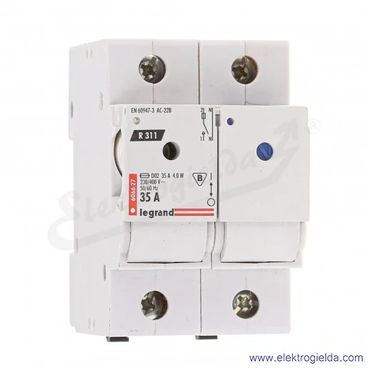 Rozłącznik bezpiecznikowy 606627 R311 35A 1P+N, 400V, na bezpiecznik D02 Rozłącznik bezpiecznikowy 606627 R311 35A 1P+N, 400V, na bezpiecznik D02