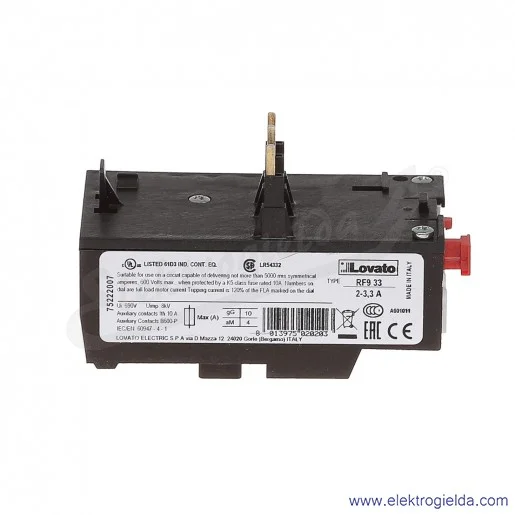 Przekaźnik termiczny 11RF933 zakres regulacji 2-3,3A Przekaźnik termiczny 11RF933 zakres regulacji 2-3,3A
