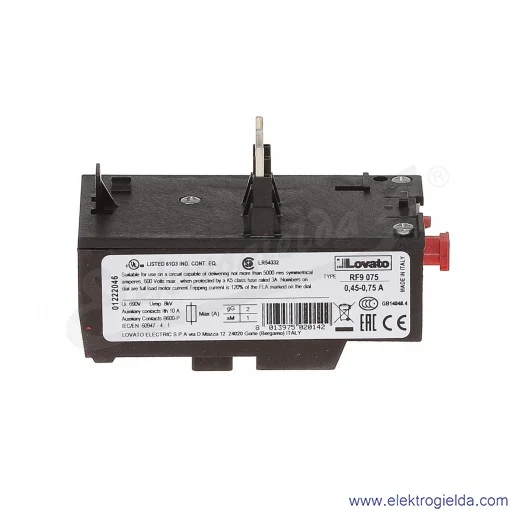 Przekaźnik termiczny 11RF9075 zakres regulacji 0,45-0,75A Przekaźnik termiczny 11RF9075 zakres regulacji 0,45-0,75A