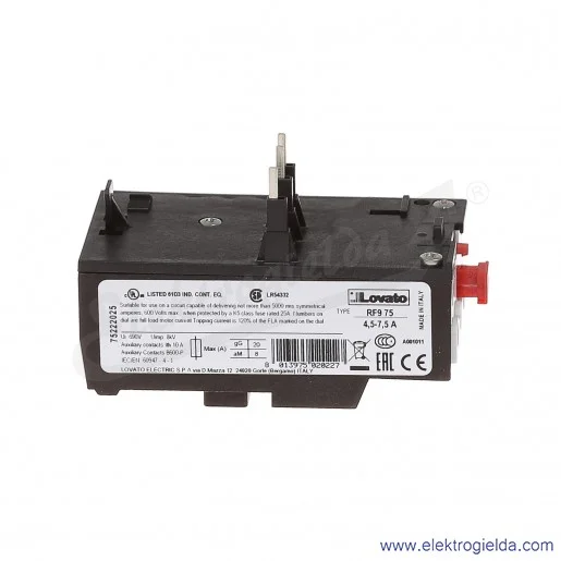 Przekaźnik termiczny 11RF975 zakres regulacji 4,5-7,5A Przekaźnik termiczny 11RF975 zakres regulacji 4,5-7,5A