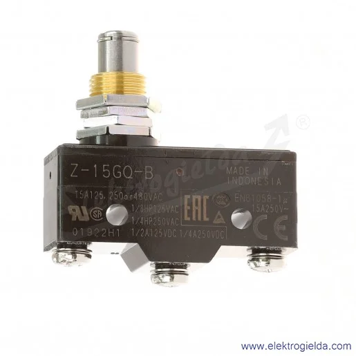 Wyłącznik krańcowy Z-15GQ-B trzpień wciskany, SPDT, IP40, przykręcany Wyłącznik krańcowy Z-15GQ-B trzpień wciskany, SPDT, IP40, przykręcany